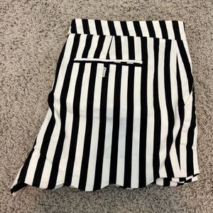 Club Monaco Black and White Striped Shorts with scalloped hem.